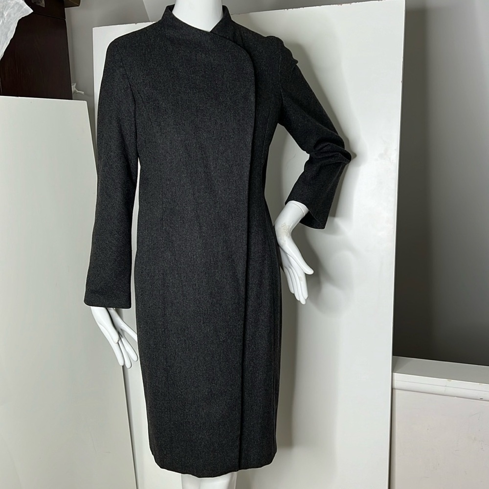 Carolyne Roehm Sz 8 Vintage Gray Soft Wool Snap Button Coat Dress